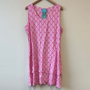 Escapada Sleeveless Michelle Dress Pink Patterned Midi Dress with 2-tiered Hem